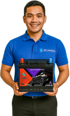 Guy holding battery